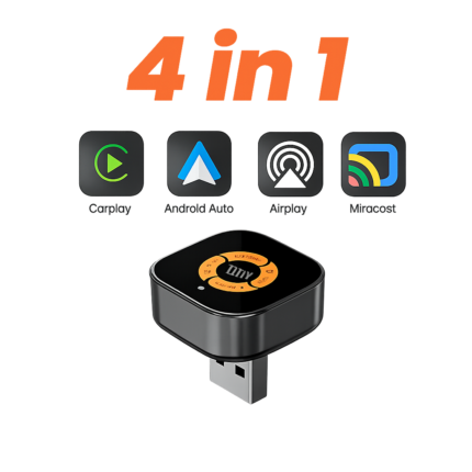 4-in-1 Wireless Car Adapter 2026 – CarPlay, Android Auto, AirPlay & Screen Mirroring – Cable Version